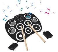 UPALDHOU Drum Practice Pad, 7 Pads Roll-Up Electronic Drum Set with Built-in Speaker, Foot Pedals, Sticks for Kids Music Enlightenment