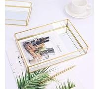 UPALDHOU Durable Vintage Metal Glass Storage Box Gold Tray Jewelry Organizer, Portable Makeup Case for Cosmetics Display on Vanity Desk (S)