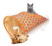 UPALDHOU Foldable Cat Tunnel Paper Bag with Plush Balls and Mouse, Lightweight Cat Tunnel Toy for Kittens, Portable Pet Drill Bucket for Fun Play (Orange)