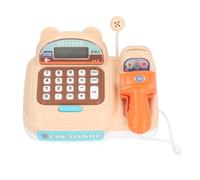 UPALDHOU Multifunction Microphone Cash Register Toy, Interactive Experience, Sensory Scan, Automatic Cash Box Checkout Set for Boys Girls Toddlers, Pretend Plays Calculator Register (Brown)