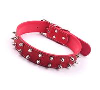 UPALDHOU Punk Style Rivet Studded Dog Collar for Medium to Large Dogs, Durable PU Leather Spiked Pet Collar for Fashionable Pups (Red)