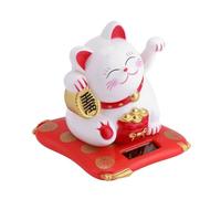UPALDHOU Smiling Waving Cat Solar Powered Cute Cat Home Display for Good Luck and Business Success, Car Decor (White)