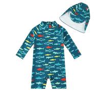 upandfast Baby Boy Swimwear Infant One Piece Zip Swimsuit UPF 50+ Sun Protection with Sun Hat (Peacock Blue Shark, 3-6 Months)