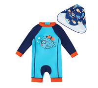 upandfast Baby/Toddler One Piece Zip Sunsuit with Sun Hat UPF 50+ Sun Protection (Blue Fish, 24-36 Months)