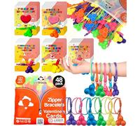 UpBrands 48-Pack Pop-It Zipper Bracelets with Valentine's Day Cards - Perfect Sensory Gifts for Classroom Exchanges and Kids’ Joyful Moments