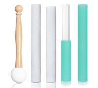 UPCEED 5 Pcs Singing Bowl Mallet Set, Rubber Mallet with Wooden Handle, Acrylic Silicone Rubber Mallet Striker, Handmade Thick Suede Sheepskin Striker for Playing Quartz Crystal Singing Bowls(Green)