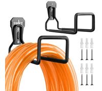 UPCERA Hose Holder Stand Wall Mount, 2Pcs Heavy Duty Garden Hose Hanger Reel, Metal Water Pipe Tube Hooks Rack for Outside Yard, Garage, Storage Organizer - Black
