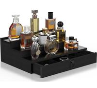 upcessory Cologne Organizer for Men, 3 Tier Wood Perfume Organizer with Felt Lining Drawer and Hidden Compartment, Black Perfume Display Holder, A Gift for Men