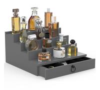 upcessory Cologne Organizer for Men, 4 Tier Grey Wood Perfume Organizer with Felt Lining Drawer and Hidden Compartment, Perfume Display Holder, A Gift for Men