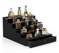 upcessory Cologne Organizer for Men, 5 Tier Black Cologne Shelf, Perfume Stand with Drawer and Hidden Compartment Perfume Display Holder - A Gift for Men