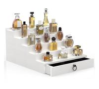 upcessory Cologne Organizer for Men, 5 Tier White Cologne Shelf, Perfume Stand with Drawer and Hidden Compartment Perfume Display Holder - A Gift for Men