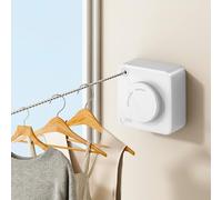 UpChoNice Retractable Clothesline Indoor, Non-Sagging Outdoor Clothes Drying Line Retracting Heavy Duty Clothes Drying Laundry Line Wall Mounted Stainless Steel Line - 4.8 m (Square White)
