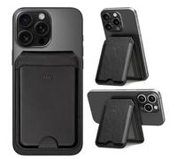 Upcommon Enclave Wallet Stand for iPhone 16/15/14/13/12 Series, Compatible with MagSafe, Magnetic 5 Card Holder, Adjustable Stand, RFID Blocking, Microfiber Leather (Black)