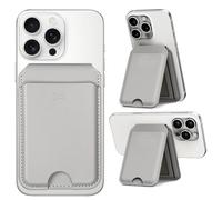 Upcommon Enclave Wallet Stand for iPhone 16/15/14/13/12 Series, Compatible with MagSafe, Magnetic 5 Card Holder, Adjustable Stand, RFID Blocking, Microfiber Leather (Gray)