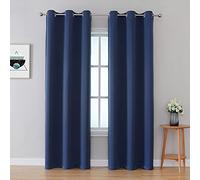 Upcortinassi Fire Retardant Blackout Curtains, Grommet Top, NFPA 701 Certified Flame Resistant Drape, Room Darkening for Dorm/Nursing Home, 2 Panels, Navy Blue, 42x84 Inch