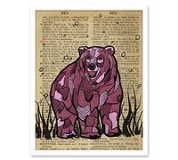 Upcycle Dictionary Bear Art Print Framed Poster Wall Decor 12x16 inch