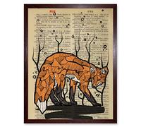 Upcycle Dictionary Fox Art Print Framed Poster Wall Decor 12x16 inch