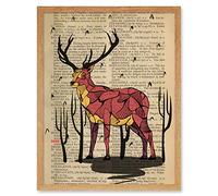 Upcycle Dictionary Stag Deer Art Print Framed Poster Wall Decor 12x16 inch
