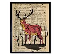 Upcycle Dictionary Stag Deer Art Print Framed Poster Wall Decor 12x16 inch