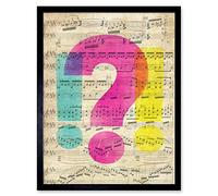Upcycle Sheet Music Question Shock Art Print Framed Poster Wall Decor 12x16 inch