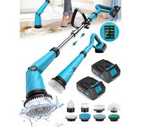 Updated 1500 RPM Battery Electric Spin Scrubber with Handle, 8 Replaceable Shower Scrubber & 2 Battery Powered Cleaning Brush with Display 3 Speed & Adjustable Handle Cordless Power Scrubber for Clean
