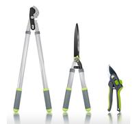 Updated 3PCS Garden Shears Set with 72cm Tree Loppers Heavy Duty, 58cm Professional Heavy Duty Hedge Clippers, 20cm Sharp Pruning Shears as Tree & Shrub Care Kit，Chops Thick High Branch Ease
