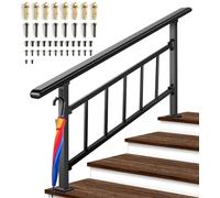 Updated Handrails for Outdoor Steps, 3-4 Steps Wrought Iron Stair Railing, Flexible Exterior Stair Railing for Concrete or Wooden Stairs, Transitional Handrails for Exterior Step with Installation Kit