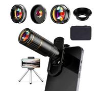 Updated Phone Camera Lens Kit 4-in-1, Come with 22X Telephoto Lens, 205° Fisheye Lens, 4K 0.67X Wide Angle Lens, 25X Macro Lens, Clip, and Phone Mini Tripod for iPhone and Android Phone Series