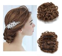 Updo Buns Scrunchy Scrunchies Hair Extensions With Combs Wedding Hair Extension Hairpiece Ribbon Curly Wavy Ponytail Extension [Light Brown]