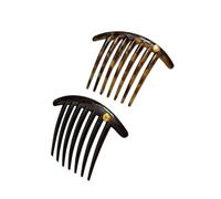 Updo Styling Comb Pair Women Curved Acrylic, Yellow black | Hairpiece with Gold Tone Detail Rounded Teeth for Bun Control Daily Wear
