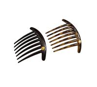 Updo Styling Comb Pair Women Curved Acrylic, Yellow black | Hairpiece with Gold Tone Detail Rounded Teeth for Bun Control Daily Wear