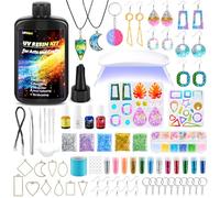 UPDOKIT UV Resin Kit with Lamp and 2 Resin Moulds Silicone and More Resin Accessories, Jewelry Making Kit with 250g Crystal Clear UV Resin, Craft Kit for Earring Making, Keychain, Necklace