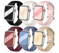 Upeak 6 Pack Sport Strap Compatible with Apple Watch Strap 40mm 38mm 41mm for Men and Women, Soft Silicone Replacement Straps for iWatch Ultra SE Series 9 8 7 6 5 4 3 2 1, Light Colour B, S
