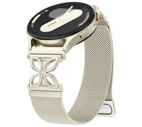Upeak Metal Straps Compatible with Samsung Galaxy Watch 7 6 5 4 Strap 40mm 44mm - 20mm Mesh Loop Magnetic Band with Flower Design for Galaxy Watch 4 6 Classic/5 Pro/3 41mm/FE/Active 2, Starlight