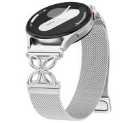 Upeak Metal Straps Compatible with Samsung Galaxy Watch 7 6 5 4 Strap 40mm 44mm - 20mm Mesh Loop Magnetic Band with Flower Design for Galaxy Watch 4 6 Classic/5 Pro/3 41mm/FE/Active 2, Silver