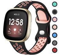 Upeak Sport Band Compatible with Fitbit Versa 3/4 Strap/Sense 2, Breathable Silicone Replacement Wristband for Women Men, Large Black/Pink