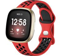 Upeak Sport Band Compatible with Fitbit Versa 3/4 Strap/Sense 2, Breathable Silicone Replacement Wristband for Women Men, Small, Red/Black