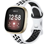 Upeak Sport Band Compatible with Fitbit Versa 3/4 Strap/Sense 2, Breathable Silicone Replacement Wristband for Women Men, Small, White/Black