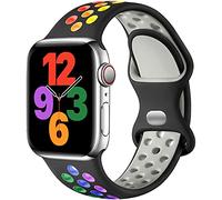 Upeak Sport Strap Compatible with Apple Watch Strap 40mm 38mm 41mm 42mm 44mm 45mm 46mm 49mm, Breathable Silicone Double Hole Band for iWatch Strap Series 11 10 9 8 7 6 5 4 2 1, SE 3, S, Black/Rainbow