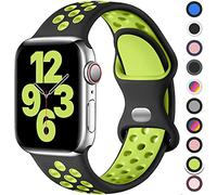 Upeak Sport Strap Compatible with Apple Watch Strap 44mm 45mm 46mm 42mm 49mm, Breathable Silicone Double Hole Band for iWatch Strap Series 11 10 9 8 7 6 5 4 2 1, SE 3, Ultra 3, L, Black/Green
