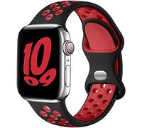Upeak Sport Strap Compatible with Apple Watch Strap 44mm 45mm 46mm 42mm 49mm, Breathable Silicone Double Hole Band for iWatch Strap Series 11 10 9 8 7 6 5 4 2 1, SE 3, Ultra 3, L, Black/Red