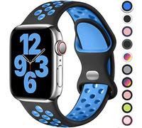Upeak Sport Strap Compatible with Apple Watch Strap 44mm 45mm 46mm 42mm 49mm, Breathable Silicone Double Hole Band for iWatch Strap Series 11 10 9 8 7 6 5 4 2 1, SE 3, Ultra 3, S, Black/Blue