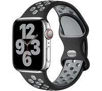 Upeak Sport Strap Compatible with Apple Watch Strap 44mm 45mm 46mm 42mm 49mm, Breathable Silicone Double Hole Band for iWatch Strap Series 11 10 9 8 7 6 5 4 2 1, SE 3, Ultra 3, L, Black/Grey