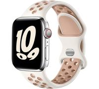 Upeak Sport Strap Compatible with Apple Watch Strap 44mm 45mm 46mm 42mm 49mm, Breathable Silicone Double Hole Band for iWatch Strap Series 11 10 9 8 7 6 5 4 2 1, SE 3, Ultra 3, L, Starlight/Milk Tea