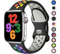 Upeak Sport Strap Compatible with Apple Watch Strap 44mm 45mm 46mm 42mm 49mm, Breathable Silicone Double Hole Band for iWatch Strap Series 11 10 9 8 7 6 5 4 2 1, SE 3, Ultra 3,L, Black/Rainbow