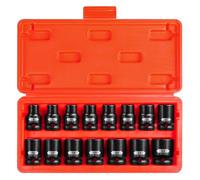UPENJOK 15-Piece 1/2" Drive Shallow Impact Socket Set, Metric Size (8-22mm) 12-Point Socket Set, CR-MO Steel for Automotive & DIY