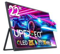 UPERFECT QLED 22” Portable Monitor 2K w/Kickstand & VESA, 2560 * 1440 QHD FreeSync HDR Large Portable Gaming Monitor with mini HDMI Type C, Frameless External Matte Display for PC, Laptops, Phone