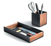 UPERGO Walnut Desk Tray with Pen Holder Set, Modern, Elegant Office Desk Organizer, Light Brown