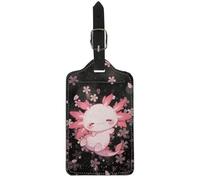 Upetstory Cherry Blossoms Axolotl Luggage Tag Name ID Card Holder Luggage Labels for Suitcases Leather Baggage Tags Travel Bags Tags