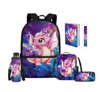 Upetstory Galaxy Dragon Backpack with Lunch Box and Pencil Case for Girls Boys Kids School Bag Set 6-8 10-12 12-14 Middle School Bookbag Elementary Kindergarten Preschool Water Bottle Sleeve 6 in 1